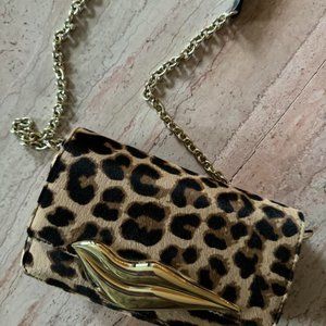 DVF Genuine Cowhide  Leather Mini Lip Bag Animal Removable Chain Shoulderstrap